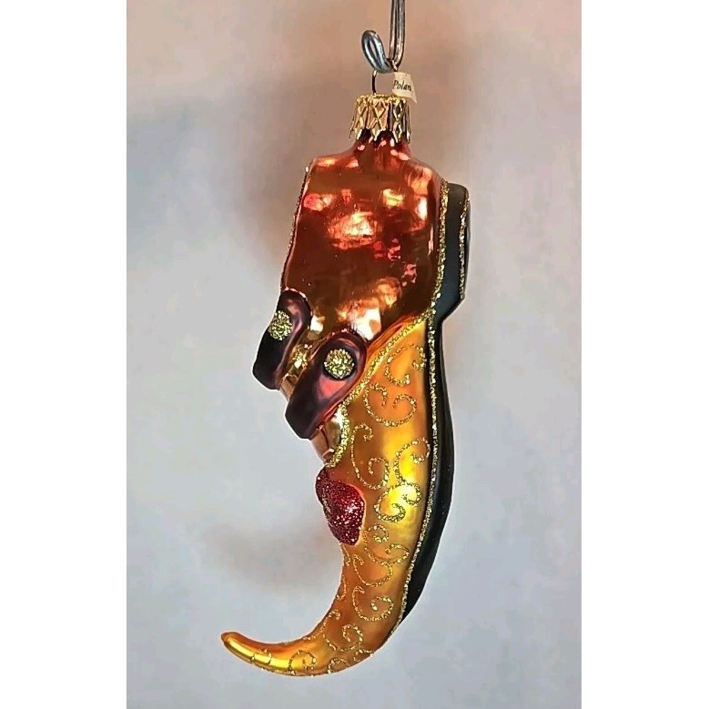 Polish Glass Ornament hand painted 'Golden Slipper' Radko Inspired Poland - Picture 2 of 5